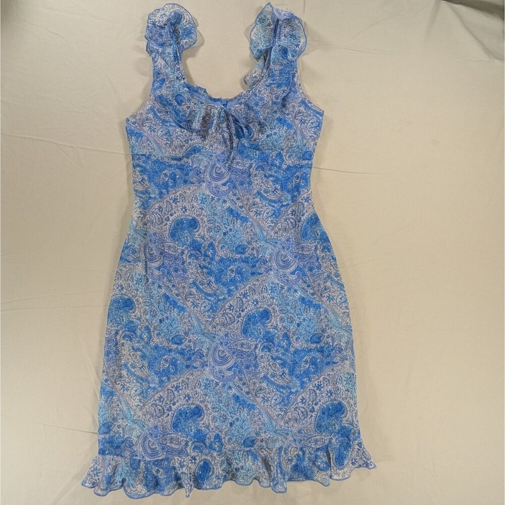 Moda International Blue Floral Ruffle Sleeveless midi dress Size 8